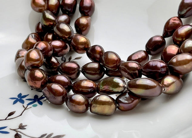 9-10x12-13 mm AA Dark Chocolate Brown Rice Nugget Shape Freshwater Pearl Beads Genuine Freshwater Pearls #1099