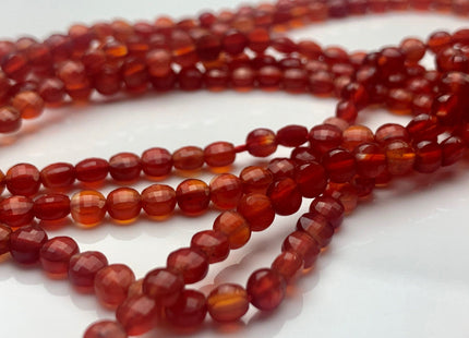4mm Micro Faceted Diamond Cut Translucent Red Color Carnelian Flat Coin Disc Shape Genuine Carnelian Gemstone Beads 15.5 Inches Strand #3066