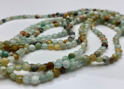 4mm Micro Faceted Diamond Cut Brown and Blue Color Amazonite Flat Coin Disc Shape Genuine Amazonite Gemstone Beads 15.5 Inches Strand #3082