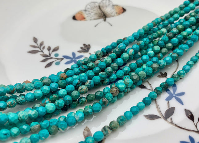3mm 4mm Faceted Round Turquoise Beads Turquoise Loose Beads 15.5 Inches Strand #2647
