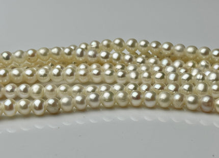 5 mm AAA Natural White Half Strand Large Hole Off Round Freshwater Pearls Hole Size 2.1 mm Genuine High Luster Large Hole Pearl #P2242