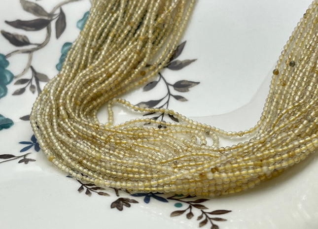 2 mm Faceted Round Tiny Golden Yellow Rutilated Quartz Gemstone Beads Genuine Natural Quartz Loose Beads 13 Inches Strand #4139