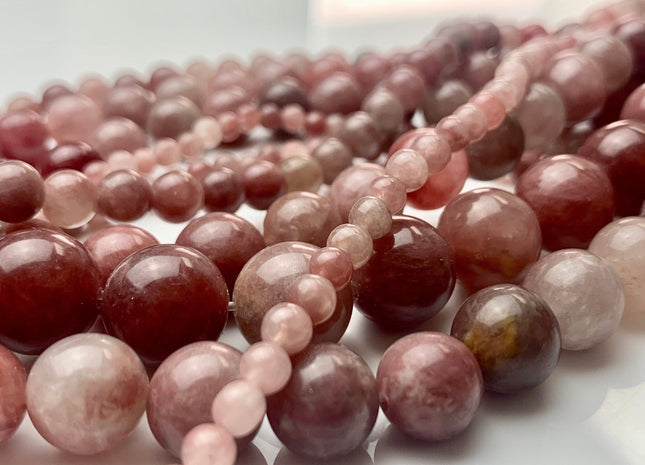 4mm 6mm 8mm 10mm 12mm Natural Color Smooth Round Strawberry Quartz Gemstone Bead Natural Pink Strawberry Quartz Beads 15 Inches Strand #3525