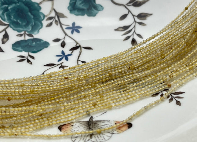 2 mm Faceted Round Tiny Golden Yellow Rutilated Quartz Gemstone Beads Genuine Natural Quartz Loose Beads 13 Inches Strand #4139