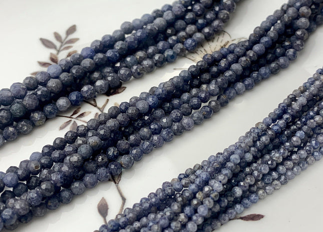 2mm 3mm 3.5-4mm Natural Blue Sapphire Faceted Round Gemstone Loose Beads Genuine Natural Blue Sapphire Tiny Beads 15.5 Inches Strand #3727