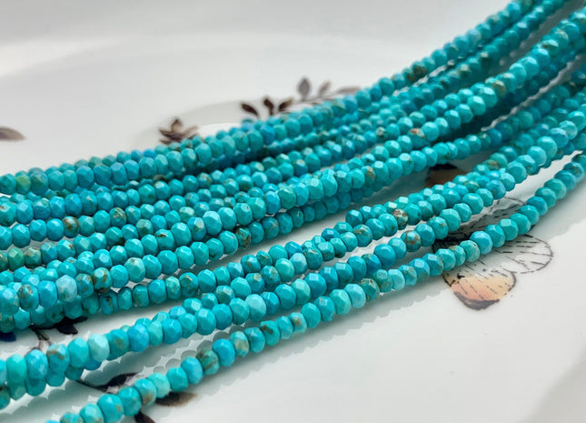 2x3 mm Natural Faceted Rondelle Turquoise Beads Natural Color Turquoise Loose Beads #2581
