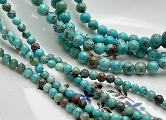 4mm 6mm 8mm 10mm Smooth Round Blue Green Brown Color Turquoise Gemstone Beads 15.5 Inches Strand #4089