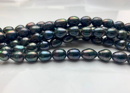 8-9x11-12 mm Large Hole Half Strand Navy Peacock Color Rice Freshwater Pearl Beads Hole Size 2.2 mm Genuine Large Hole Pearls #1701