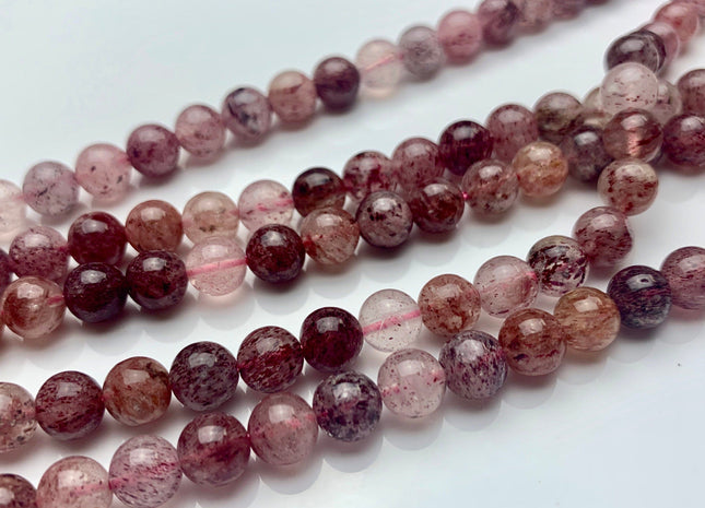 4mm 6mm 7mm 8mm Natural Color Smooth Round Strawberry Quartz Gemstone Beads Natural Pink Strawberry Quartz Loose Beads #2295
