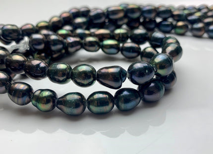 8-9x11-12 mm Large Hole Half Strand Navy Peacock Color Rice Freshwater Pearl Beads Hole Size 2.2 mm Genuine Large Hole Pearls #1701