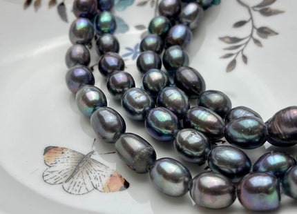 10-11x12-13 mm Large Hole Half Strand Peacock Rice Freshwater Pearl Beads Hole 2.2mm 14-16 Beads #1287