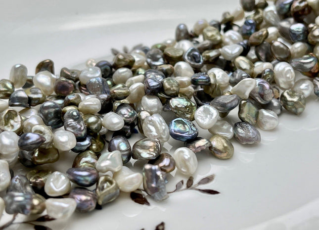 5x6-8 mm Gray White Keshi Freshwater Pearls Top Drilled Keshi Pearl Beads Rare Gray White Genuine Keishi Freshwater Pearls 90 Pieces #P1543