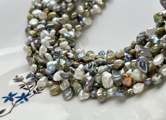 5x6-8 mm Gray White Keshi Freshwater Pearls Top Drilled Keshi Pearl Beads Rare Gray White Genuine Keishi Freshwater Pearls 90 Pieces #P1543