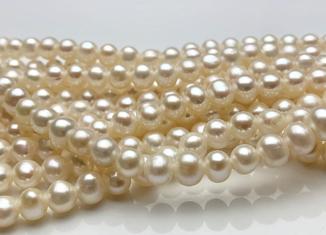 6-6.5 mm AAA Half Strand Large Hole Natural White Potato Freshwater Pearl Beads 1.5 mm 2.1 mm Hole Genuine Freshwater Pearl 34 Pieces #P1483