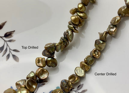 7-9 mm Metallic Brownish Green Keshi Freshwater Pearl Beads Rare Genuine Center Or Top Drilled Nugget Keshi Freshwater Pearls B Grade #P2178