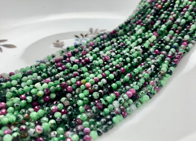 2.5 mm AAA Faceted Round Quality Ruby in Zoisite Beads Natural Tiny pink Green Color Gemmy Gemstone Beads #2059