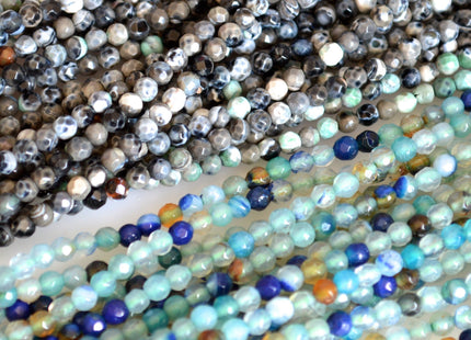 3mm Faceted Round Agate Semi Precious Stone Beads Black & Blue Green Color Genuine Gemstones #2117