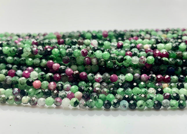 2.5 mm AAA Faceted Round Quality Ruby in Zoisite Beads Natural Tiny pink Green Color Gemmy Gemstone Beads #2059