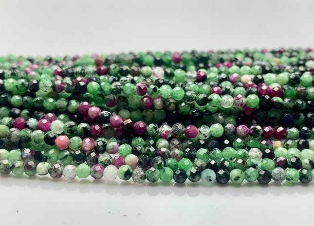 2.5 mm AAA Faceted Round Quality Ruby in Zoisite Beads Natural Tiny pink Green Color Gemmy Gemstone Beads #2059