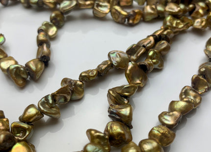 7-9 mm Metallic Brownish Green Keshi Freshwater Pearl Beads Rare Genuine Center Or Top Drilled Nugget Keshi Freshwater Pearls B Grade #P2178