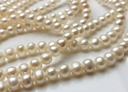 6-6.5 mm AAA Half Strand Large Hole Natural White Potato Freshwater Pearl Beads 1.5 mm 2.1 mm Hole Genuine Freshwater Pearl 34 Pieces #P1483