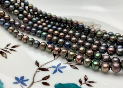 6.5-7 mm AA Metallic Peacock Color Potato Freshwater Pearl Beads Genuine High Luster Freshwater Peacock Colored Pearls #1996