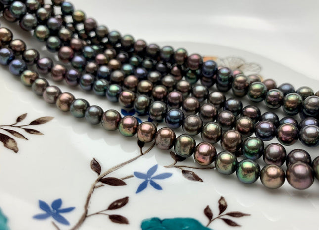 6.5-7 mm AA Metallic Peacock Color Potato Freshwater Pearl Beads Genuine High Luster Freshwater Peacock Colored Pearls #1996