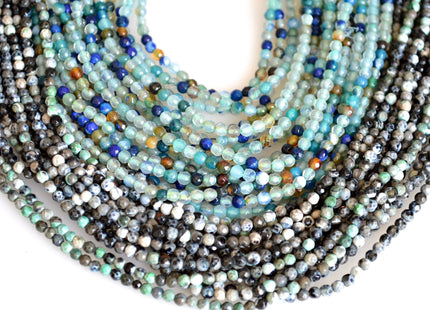 3mm Faceted Round Agate Semi Precious Stone Beads Black & Blue Green Color Genuine Gemstones #2117