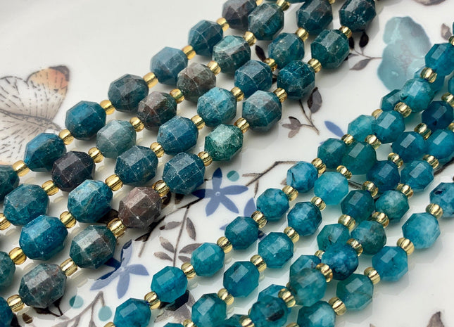 5x6mm 7x8mm Faceted Energy Prism Cut Apatite Gemstone Genuine Double Terminated Points Natural Blue Apatite Beads 15.5 Inches #3647