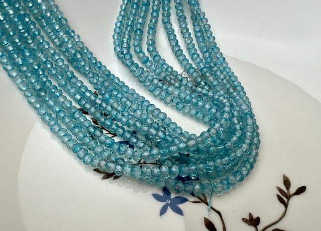 2x3mm 3x4mm AAA Micro Faceted Rondelle Blue Topaz Gemstone Beads Genuine Natural Blue Topaz 15.5 Inches Strand #4219