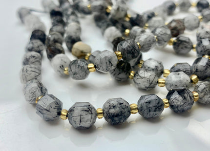 7x8mm AAA Half Strand Faceted Energy Prism Cut Black Rutilated Rutile Quartz Gemstone Genuine Double Terminated Points Black Quartz #3658