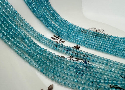 2x3mm 3x4mm AAA Micro Faceted Rondelle Blue Topaz Gemstone Beads Genuine Natural Blue Topaz 15.5 Inches Strand #4219