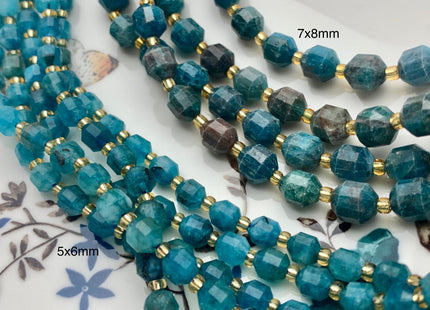 5x6mm 7x8mm Faceted Energy Prism Cut Apatite Gemstone Genuine Double Terminated Points Natural Blue Apatite Beads 15.5 Inches #3647