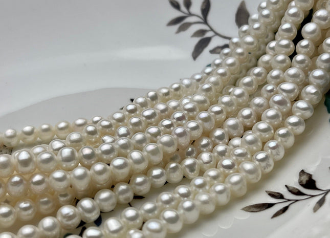 5-6 mm AAA White Potato Freshwater Pearl Beads 1.8 mm Hole Large Hole Half Strand White Pearls #19