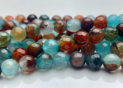 6mm 8mm Faceted Round Mixed Aqua Blue And Brown Color Fire Agate Beads Genuine Agate Gemstone Loose Beads 15 Inches Strand #3501