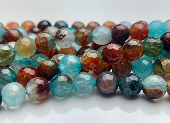 6mm 8mm Faceted Round Mixed Aqua Blue And Brown Color Fire Agate Beads Genuine Agate Gemstone Loose Beads 15 Inches Strand #3501