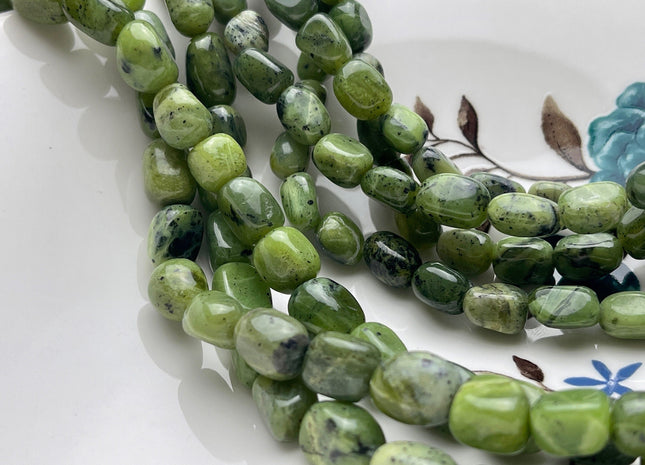 6-7x9-10mm Or 7-8x10-12mm Natural Multi Green Canadian Nephrite Jade Gemstone Nugget Beads Genuine Green Jade Nugget Gemstone Beads #3878