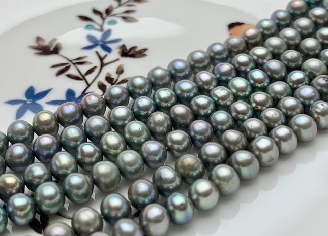 4mm 5mm AAA Sage Green Color Off Round Freshwater Pearl Beads High Luster Grayish Green Color Genuine Freshwater Pearls 85 Pieces #P1405