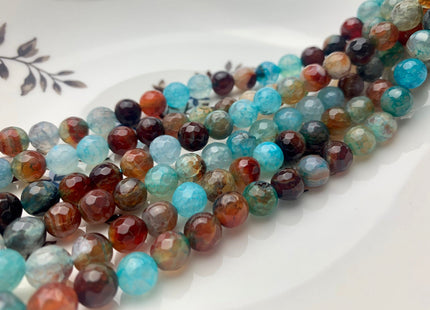 6mm 8mm Faceted Round Mixed Aqua Blue And Brown Color Fire Agate Beads Genuine Agate Gemstone Loose Beads 15 Inches Strand #3501