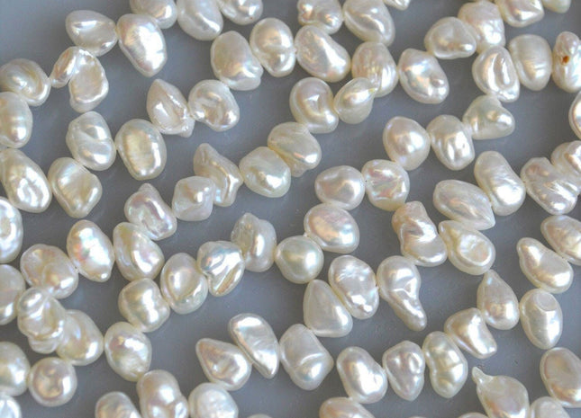 7-8 mm AA Natural White Keshi Freshwater Pearl Nugget Drop Top Drilled, Dancing Keshi Genuine Pearl Beads #111
