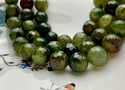 10mm 12mm 16mm Faceted Round Fire Agate Gemstone Beads Heat Treated Multi Brown And Green Color Gemstone Agate 15.5 Inches Strand #2849