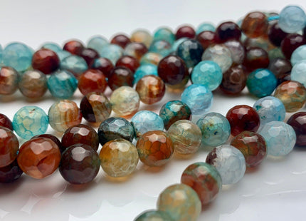 6mm 8mm Faceted Round Mixed Aqua Blue And Brown Color Fire Agate Beads Genuine Agate Gemstone Loose Beads 15 Inches Strand #3501
