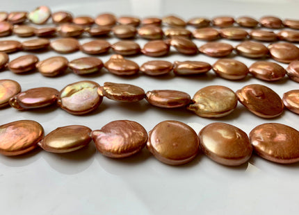 15 mm Orange champagne Color Coin Freshwater Pearl Genuine Cultured Coin Pearls High Luster Coin Pearl Beads #1240