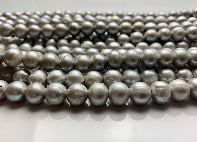 10-11 mm B Grade Large Hole Grey Freshwater Pearls, Grey Freshwater Potato Pearls, Hole Size 2.0 mm #1314