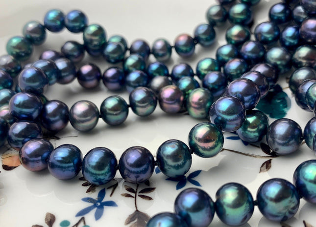 18/20/22/24/26/28 Inches Hand Knotted 10mm AAA Peacock Color Freshwater Pearl Necklace High Luster Pearl Necklace With Silver Clasp #P1106
