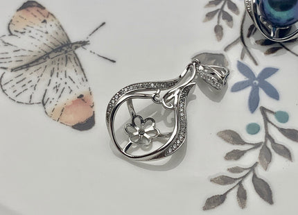 One Piece 925 Sterling Silver/Gold Pendant Setting Findings For Half Drilled Pearls Oval Tear Design Pearl Mounting DIY Jewelry #10184