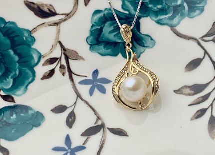 One Piece 925 Sterling Silver/Gold Pendant Setting Findings For Half Drilled Pearls Oval Tear Design Pearl Mounting DIY Jewelry #10184