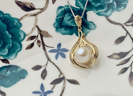 One Piece 925 Sterling Silver/Gold Pendant Setting Findings For Half Drilled Pearls Oval Tear Design Pearl Mounting DIY Jewelry #10184