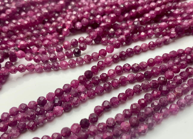 2mm 3mm 4mm AAA Micro Faceted Round Red Ruby Gemstone Beads Quality Faceted Ruby Gemstone Loose Beads #2325