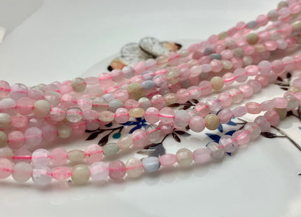 4-5mm Micro Faceted Diamond Cut Pink Color Morganite Flat Coin Disc Shape Genuine Morganite Gemstone Beads 15.5 Inches Strand #3081
